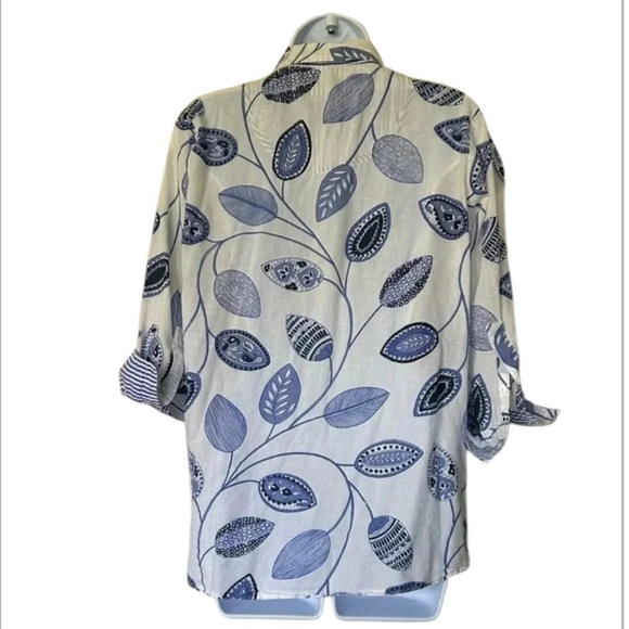 Gretchen Scott blue and white button shirt tunic cotton 3/4 sleeve Size XS - Picture 3 of 9
